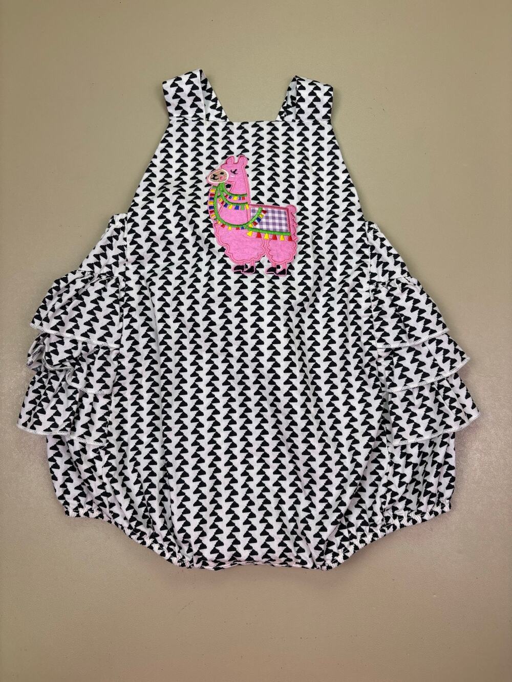 Rare Editions Baby Girls 18M Llama Romper Black White Ruffle Bubble Outfit EUC